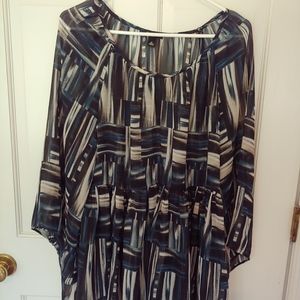 New Directions babydoll top, XL, black & blue